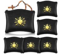 Highergo 6 Pcs Rosary Pouch Catholic Seven Sorrows of Mary PU Leather Rosary Case and Pouch Beads Purses Holder Bag with Zipper and Cross Imprint Portable Religious Bag for Men Women Travel