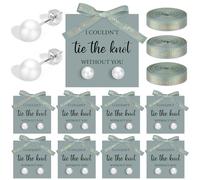 Highergo 8 Sets Bridesmaid Pearl Earrings Bridesmaid Proposal Gifts I Couldn't Tie the Knot Without You Jewelry Gifts Pearl Earrings for Wedding, 10 mm, artificial pearls, artificial pearls
