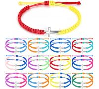 Highergo Easter Cross Bracelets Colorful Cross Friendship Bracelet for Jesus Christian Handmade Adjustable Rope Gifts, Cross: 0.79 inch / 2 cm, Cross: stainless steel Braided Bracelet: nylon rope