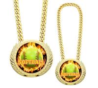 Highergo Softball Champion Chain Award Medal 5 x 6 Inch with Flame Softball Pattern on Jumbo Gold Award Medal Athlete Prize Gifts with 34inch Turnover Chain for Contest Reward Family Reunions