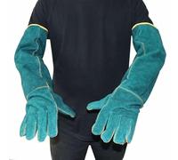 HighFigh 62cm Anti-bite Pet Training Gloves Double Leather Reptile Protection Gloves - Material: Two Layer Cowhide + Canvas - Color: Green - Size Approx: 62cm×20cm - Quantity: 1 Pair