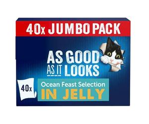 HighFigh As Good as It Looks Ocean Feasts in Jelly Wet Cat Food, 40x85g, Complete and Balanced, Vitamins A&E, Omega-6 Fatty Acids, No Colourants