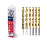 Highfire 6 PCS 3/8 Inch 135 Degrees Split Point Hex Shank Drill Bits, TiN Coated High Speed Steel, Ideal for Steel, Aluminum & More