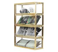 HighFree Gold Glass Box with 4 Drawers - Clear Storage Glass Box for K-Cups, Tea Bags, Sugar Packets - Counter Top Collection Display Holder for Home, Office