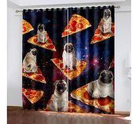 HIGHH IMAGE Blackout Curtains For Bedroom Pizza Animal Dog Print 3D Pattern Eyelet Thermal Insulated Blackout Curtains For Kids Boys Girls Bedroom 42x63 Inch Curtain For Living Room, 2 Panels