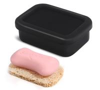 HighHerz Leak Proof Silicone Travel Soap Case with Draining Tray - Bar Soap Holder for Travel, Gym & Camping - Mess-Free Portable Soap Container for Carry-on Bags (Black)