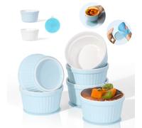 Highkit Ramekins Set of 6, 200ml - 7oz Porcelain Ramekins, Ceramic Souffle Dishes, Ramakins Oven Proof, 9cm Creme Brulee Dish for Cakes,Pudding,Ice Cream and Sauce,Air-fryer Safe,Blue