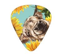 Highl And Cow With Sunflowers,12 Pcs Guitar Pick,3 Different Thickness Plectrums for Acoustic Guitar Bass Ukulele (0.46mm 0.96mm 0.71mm)