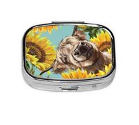 Highl and Cow with Sunflowers,Meta Pill Box 2 Compartment Medicine Case,Portable Organizer,Rectangle Meta Portable Organizer Pill Box 1465 Compartment Medicine Case