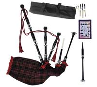 Highland Black Silver Mounts Bagpipe Set - Complete Package with Drone Set, Practice Reeds, Tutor Book, Carry Bag & Tartan Designs (MacDonald)