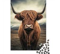 Highland Bull Jigsaw Puzzle 1000Pc Recycled Paper for Adults Dramatic SkyPuzzle Difficult Challenging Home Activity Festivals Celebration Gifts 38x26cm/1000pcs