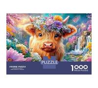 Highland Calf with A Pretty Flower Crown 1000 Piece Jigsaw Puzzle Cute Highland Cow Classic Jigsaw Puzzles for Kids & Adults 52x38cm/1000pcs