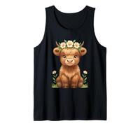 Highland Calf with Floral Crown Illustration Tank Top