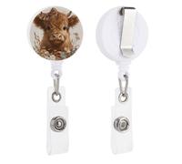 Highland Calf with Large Blue Eyes Retractable Badge Holder Reel Clip ID Card Holder for Doctor Nurse Student Office Worker
