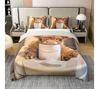 Highland Cattle 100% Cotton Bedding Set Double,Rustic Farmhouse Bedding Set for Kids Girls Boys Comforter Cover,Cartoon Funny Style Bed Sets 2 Pillowcase(No Comforter),Khaki Grey