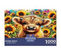 Highland Cattle 1000 Piece Recycled Paper Puzzle Game - Highland Calf Sunflower Leopard Print The Whole Family Activity for Home Wall Decoration38x26cm/1000pcs