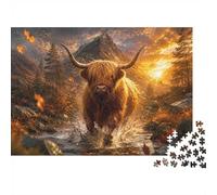 Highland Cattle 300 Pieces Mini Jigsaw Puzzle for Adults | 40x28cm Cardboard Living Room Decor Durable Structure Birthday Gift Stress Relief