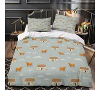 Highland cattle 3D Pattern Comforter Cover 3-Piece Microfiber Durable Skin-Friendly Rustic cottage pattern Duvet Cover 2 Pillow Shams Hidden Zipper Home Decor Kids Bedroom Super king（260x220cm）
