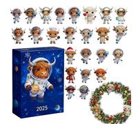 Highland Cattle Advent Calendar 2025 - Highland Cow Advent Calendar, Highland Cattle Advent Calendars 2025, 24 Days Christmas Advent Calendars, 2D Acrylic Pendant for Christmas Tree Home Decoration