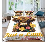 Highland Cattle Bedding Set Theme Bedspread Animal Theme Wildlife Duvet Cover Set 3 Pieces Chic Breathable Comforter Cover Universal for All Seasons with Pillowcase King(220x240cm)