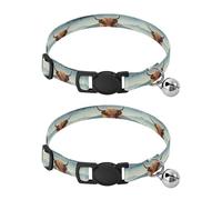Highland Cattle Blue Small Cat Collar, 2 Pack Collar with Bell for Dog Puppy