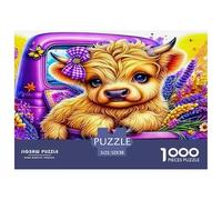 Highland Cattle Challenging Puzzles 1000 Pieces - Highland Calf Purple Truck Lavender for Men And Women Fun And Challenging Family Game Great Gift Idea52x38cm/1000pcs