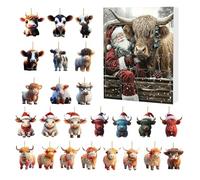 Highland Cattle Countdown Calendar - 24 Day Countdown Calendar, 2D Acrylic Cow Ornament, Cute Cattle Theme for Tree Wall Decoration, Window