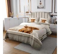 Highland Cattle Coverlet Set King Size,Farmhouse Animals Cowhide Bedspread Fashion Room Decor for Kids Girls Boys,Simple Style Bedspread with 2 Pillowcase,Light Grey White