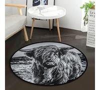 Highland Cattle Cow Area Rug Round 3 ft Washable for Bedroom Living Room Scottish Meadow Animal Circle Rug Mat Non Slip Carpet Decor Floor Mat for Bathroom Kitchen Dorm