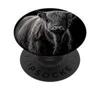 Highland Cattle Cow Simple Drawing White And Black Graphic PopSockets Adhesive PopGrip