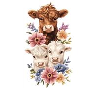 Highland Cattle Diamond Art Flower Diamond Painting Kit, 5D Full Drill Crystal Art Kits, DIY Cross Stitch Gem Arts Crafts Dimond Painting Embroidery Kit, Crafts for Adults, Home Decor 100x150cm Q-991