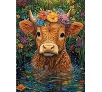 Highland Cattle Diamond Painting Kits for Adults, 5D Full Drill Square Diamond Art Kits, DIY Embroidery Cross Stitch Arts and Crafts, Crystal Art Painting for Home Wall Decor Gift 8x12 inch Q-409B