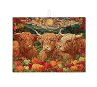 Highland Cattle Dish Drying Mats For Kitchen Counter, Autumn Rustic Farmhouse Absorbent Dish Drainer Rack Mat, Cozy Microfiber Drying Pad For Kitchen Counter Decor 18x24 Inch