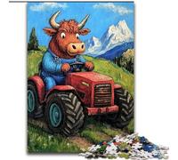 Highland Cattle Driving A Tractor 1000 Pieces Jigsaw Puzzle For Adults Teens, Challenging Game And Family Play Educational Game for Birthday, Chrismas (26x38cm)