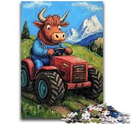 Highland Cattle Driving A Tractor Jigsaw Puzzles for Adults 1000 Pieces,Stress Reliever Difficult Challenge Suitable for Desktop Decoration (38x26cm)