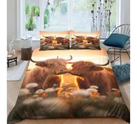 Highland Cattle Duvet Cover Bedding for Kids Teens Adult,Theme 3D Printed Highland Cow Comforter Quilt Cover,Classical Record Decoration 3 Piece Bed Set with Pillowcases,Colorful Double(200x200cm)