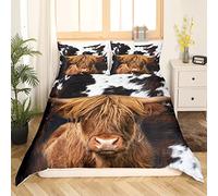 Highland Cattle Duvet Cover Set Super King Size,Cow Fur Bedding Set for Kids Teens Boys Girls Room Decor,Farmhouse Animals Cowhide Comforter Cover Black White Rustic Quilt Cover with 2 Pillowcases