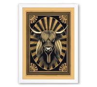 Highland Cattle Emblem Vintage Framed Wall Art Print A1 (84.1×59.4cm) White, Wall Decor for Living Room, Bedroom, Office & Home, Ready to Hang, Art Gift