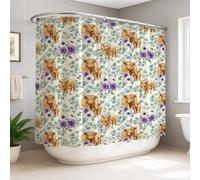 Highland Cattle Extra Wide Shower Curtain, Rustic Farmhouse Roses Anemones Spring Cream Washable with Hooks Design Print Bath Curtains Decor for Bathroom Guest Room 108x72 Inch