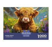 Highland Cattle Family in Daisies with Windmill Thick Cardboard Pieces Excellent for Training Memory, Concentration And Logical Thought Process 52x38cm/1000pcs