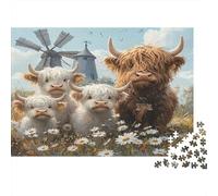 Highland Cattle Family Jigsaws 1000 Pieces for Adults with Unique Shapes Centenary Jigsaws As A Perfect Office Break Puzzle for Workplace Leisure 52x38cm/1000pcs