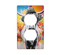 Highland Cattle Graffiti Street Art Outlet Cover Light Switch Cover Decorative 1 Gang Wall Plate for Kitchen Room Bathroom Size 7x11.4cm
