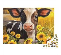 Highland Cattle Hard 1000 Piece Puzzle for Adults Holstein Calf in Sunflower Field by Barn Premium Thick Sturdy Vibrant Challenging Stress Relief 52x38cm/1000pcs