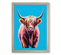 Highland Cattle Head Modern Framed Wall Art Print A2 (59.4×42cm) Oak, Wall Decor for Living Room, Bedroom, Office & Home, Ready to Hang, Art Gift