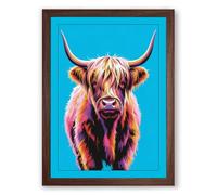 Highland Cattle Head Modern Framed Wall Art Print A2 (59.4×42cm) Walnut, Wall Decor for Living Room, Bedroom, Office & Home, Ready to Hang, Art Gift
