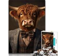 Highland Cattle in Suits Puzzles for Adults Teens 1000pc Puzzle,Toys Educational Games Stress Relieving Wishlist with Santa Claus (50x75cm)