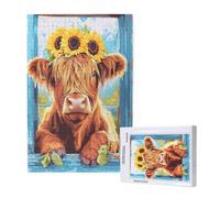Highland Cattle Jigsaw Puzzles for Adults 1000 Sunflower Puzzles for Adults Wooden,Funny/Difficult/Impossible/Challenging Decompression Games,As a Birthday for Women and Men ML-348