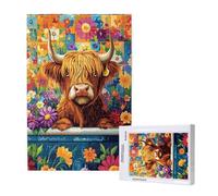 Highland Cattle Jigsaw Puzzles for Adults 120 Flower Puzzles for Adults Wooden, Funny/Difficult/Impossible/Challenging Decompression Games, As a Birthday for Women and Men ML-1380