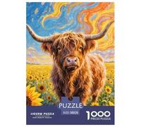Highland Cattle Jigsaw Puzzles for Adults Gifts 1000 Piece Educational Games Home Decoration Yak in Sunflower Field Jigsaw Puzzle for Adults And Kids 38x26cm/1000pcs