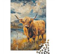 Highland Cattle Jigsaw Puzzles Puzzle for Adults Kids. 1000 Piece Impossible Challenge Toy Educational Game Home Decoration for Educational Games Gifts 1000pcs (75x50cm)